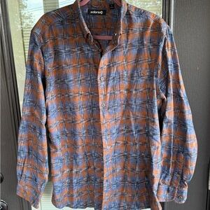 Aris Men's Orange and Blue Plaid Button-Down Shirt